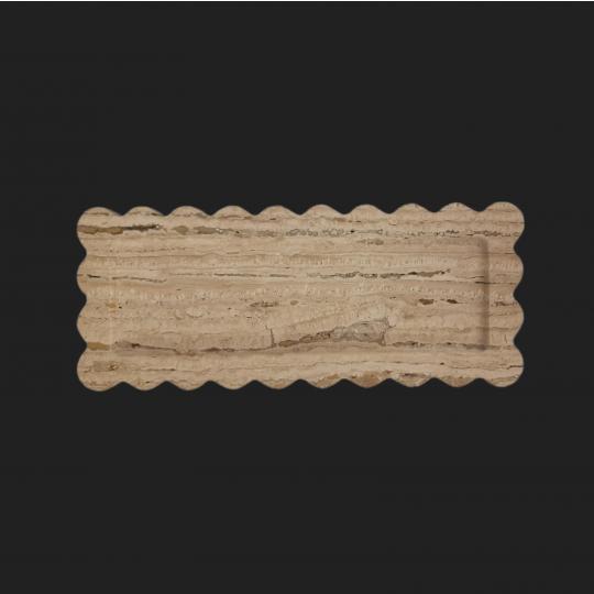 Elegant Rectangular Scallop Travertine Marble Tray
